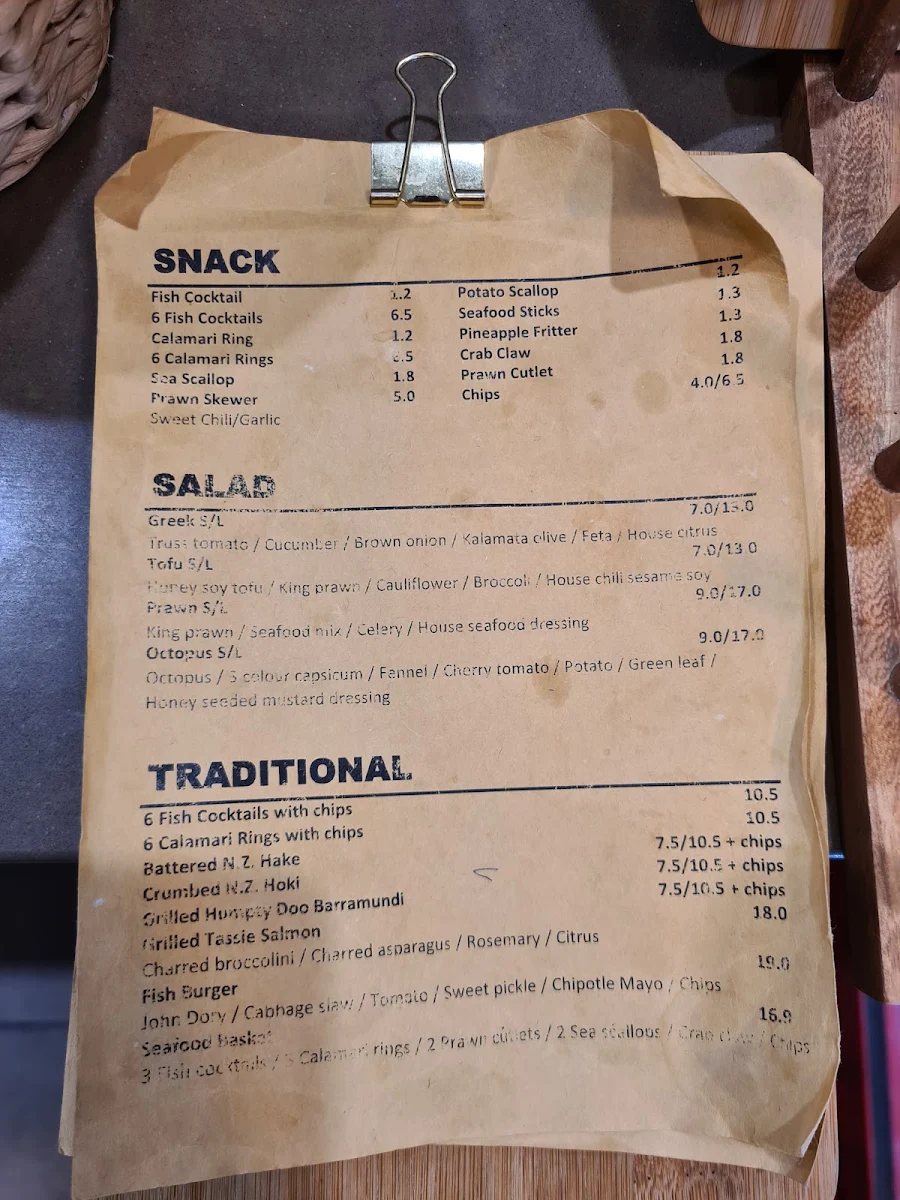 Menu, Fresco Seafood