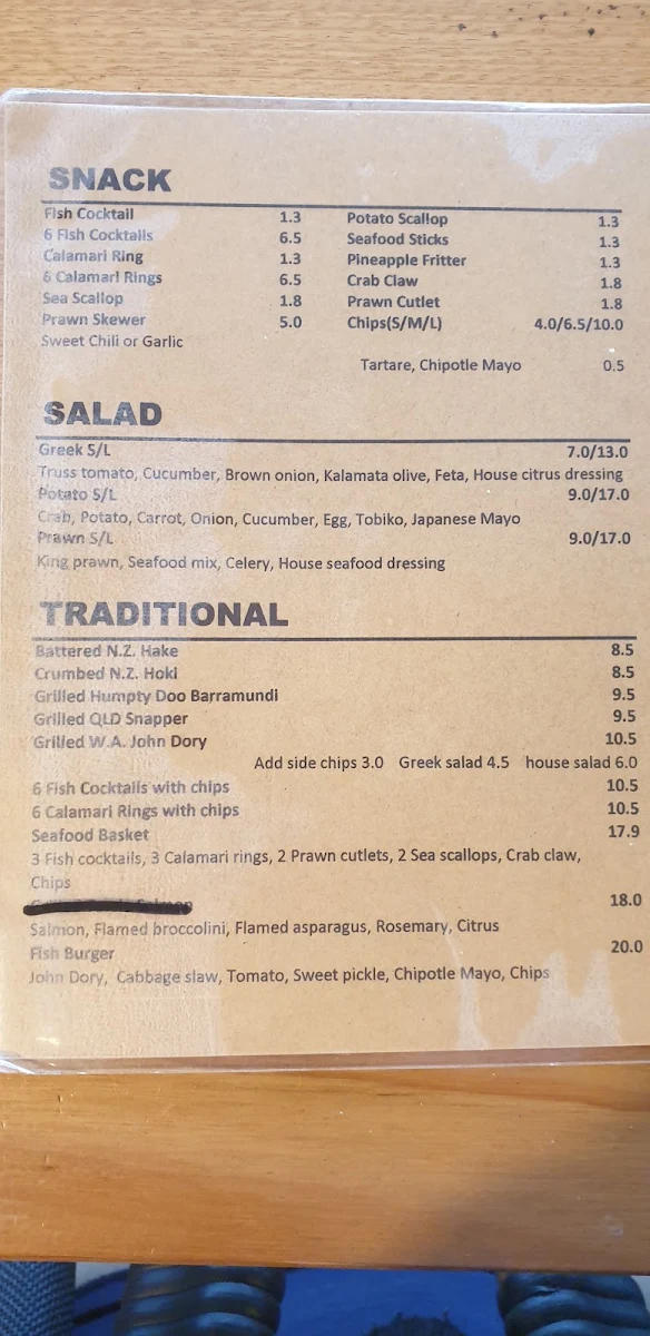 Menu, Fresco Seafood