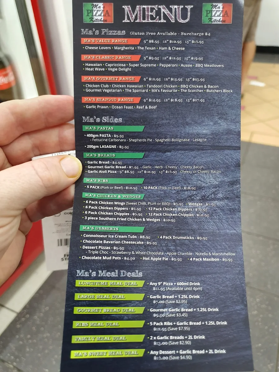 Menu, Ma's Pizza Kitchen - Rural View