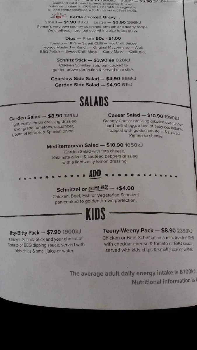 Menu, Schnitz Point Cook