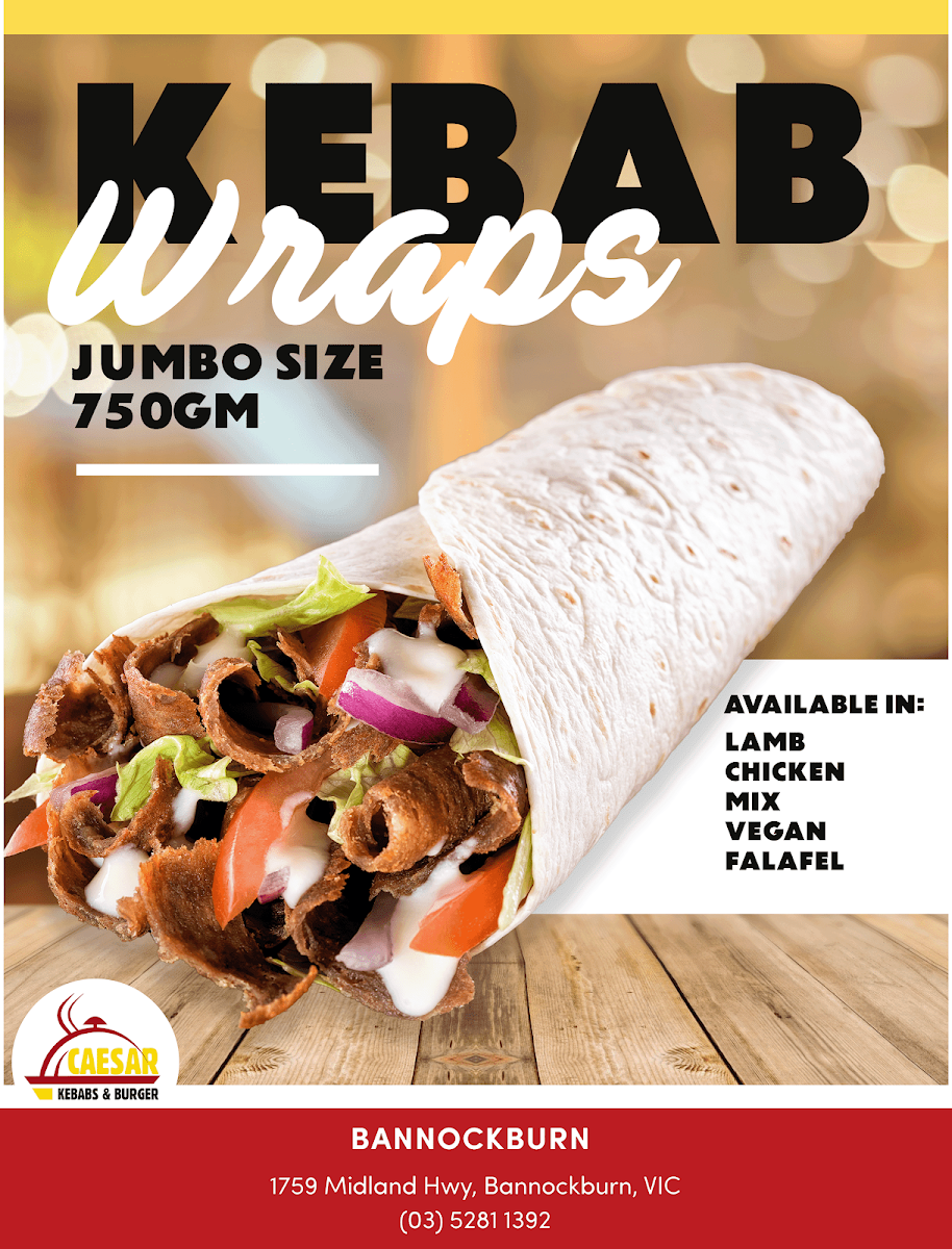 Menu, Caesar Kebabs and Burgers Bannockburn