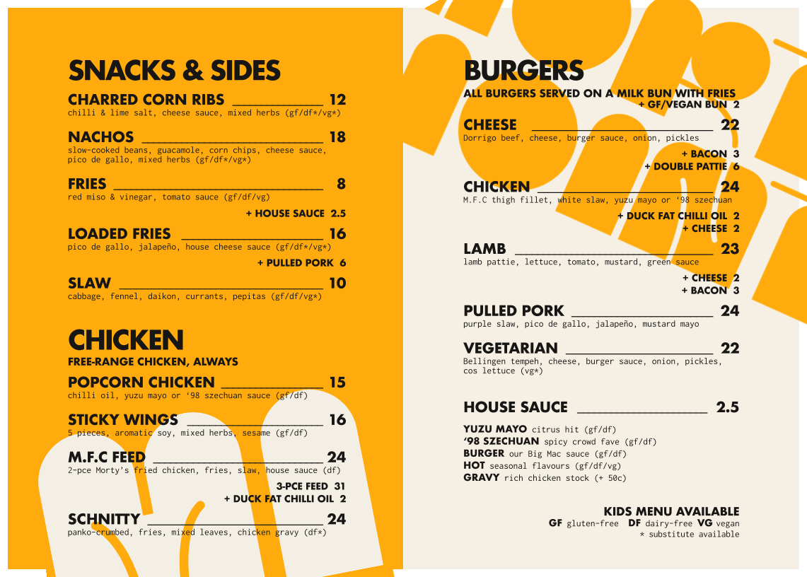 Menu, Morty's Joint