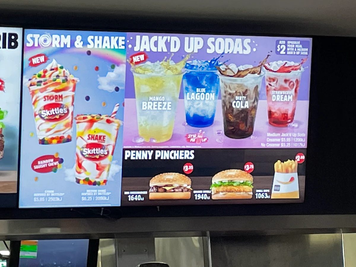 Menu, Hungry Jack's Burgers Tullamarine