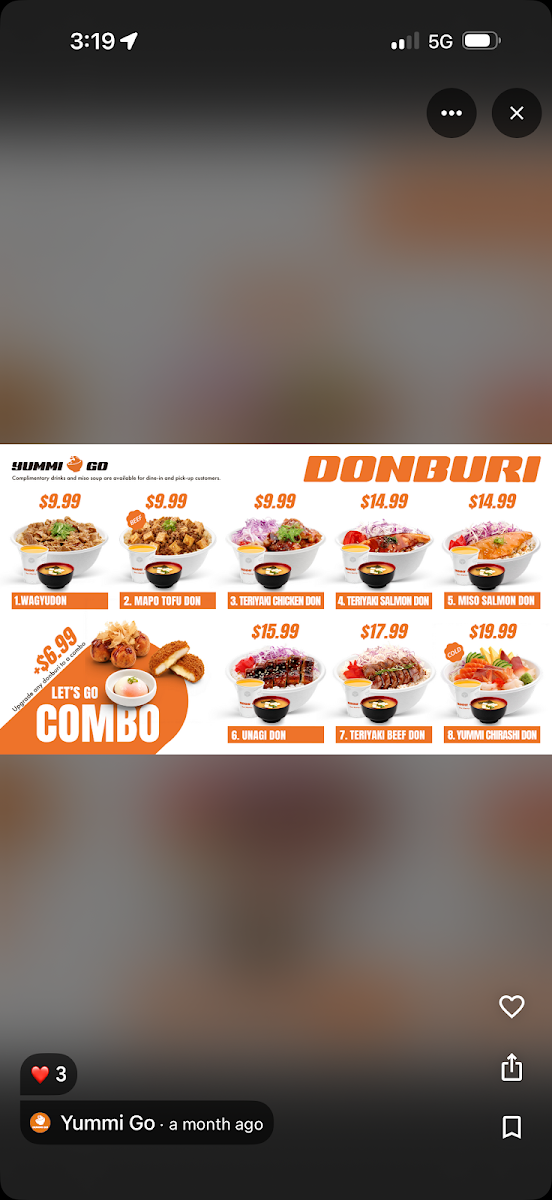 Menu, Yummi Go