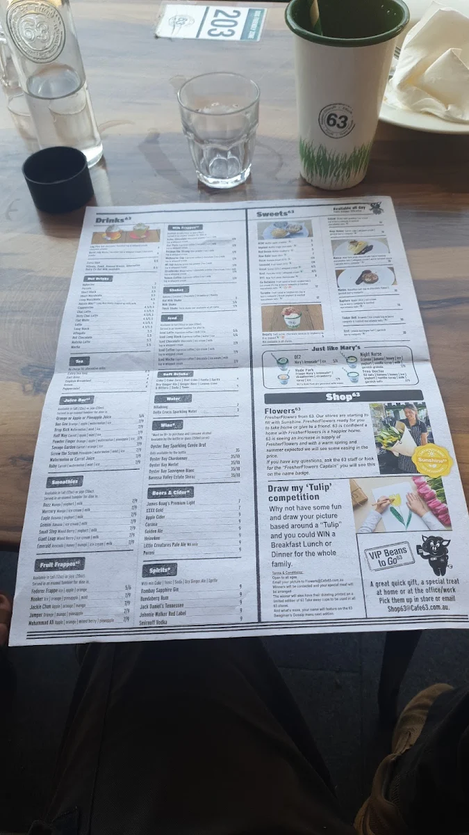 Menu, Cafe 63 Mandurah