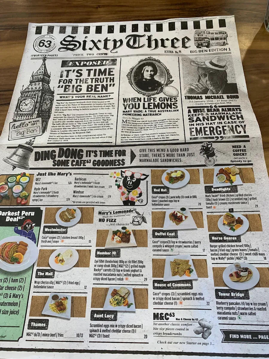 Menu, Cafe 63 Mandurah