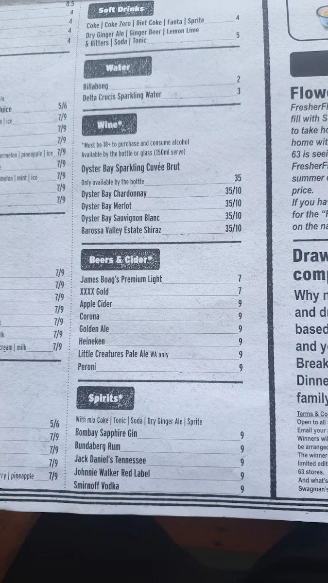 Menu, Cafe 63 Mandurah