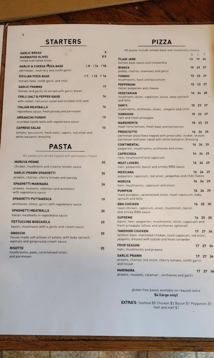 Menu, Church Street Pizzeria