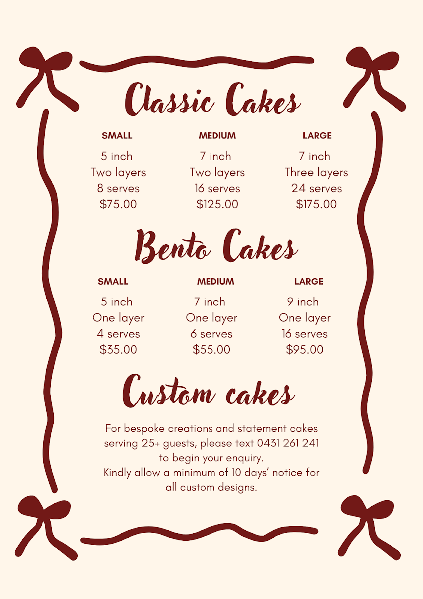 Menu, CCT Sydney | Wedding Cake | Birthday Cake | Luxury Custom Cake Shop