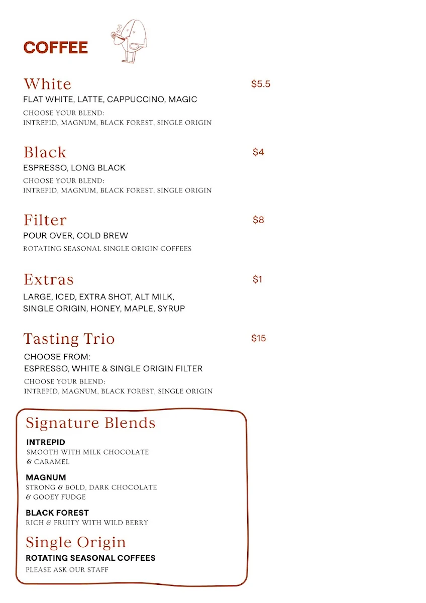 Menu, Bermuda Coffee Studio – Coffee Shop & Roastery Berwick