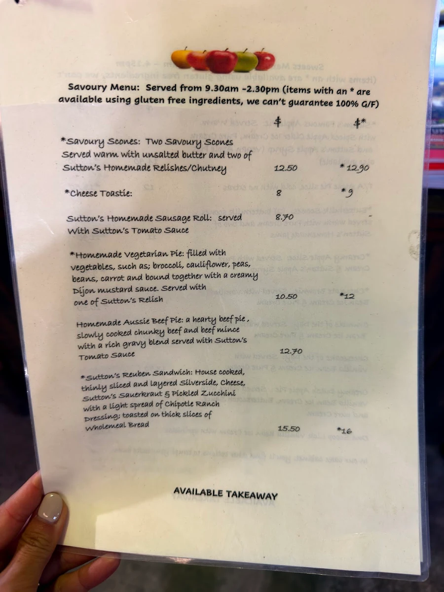 Menu, Suttons Juice Factory