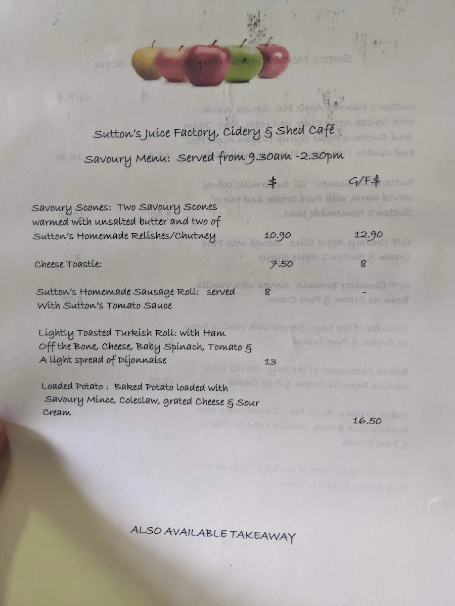 Menu, Suttons Juice Factory