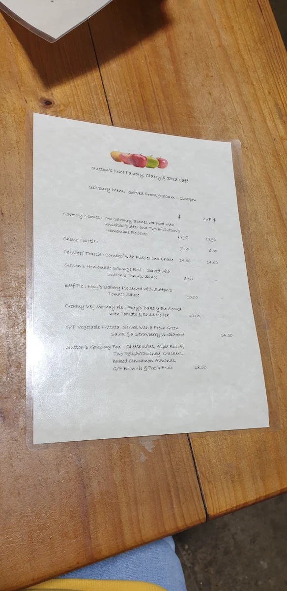 Menu, Suttons Juice Factory