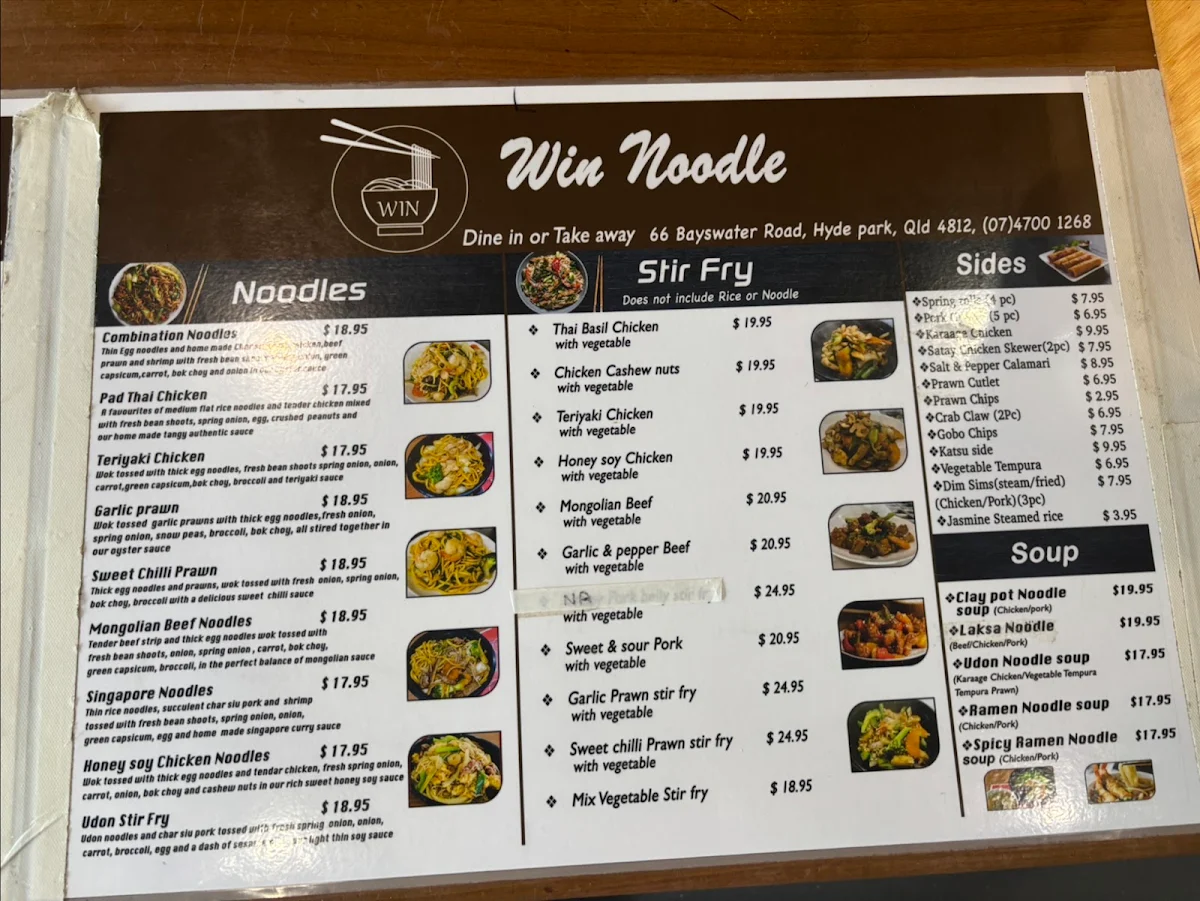 Menu, WIN Noodles