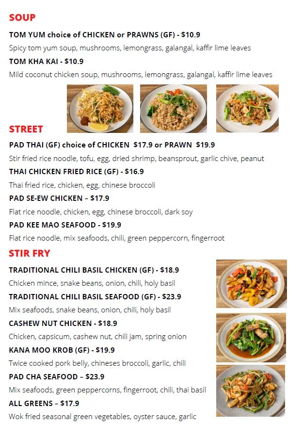 Menu, Sam Sen Station - Thai Takeaway