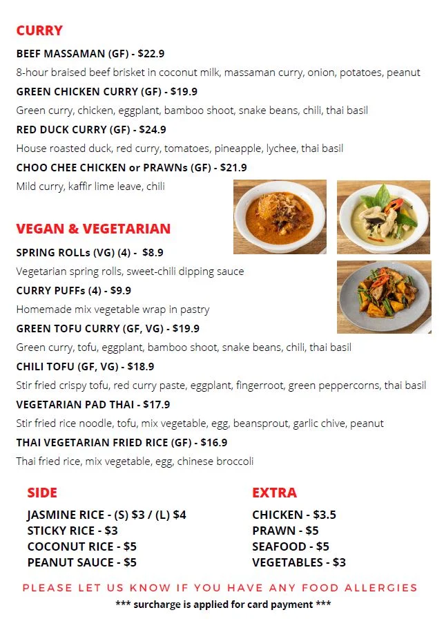 Menu, Sam Sen Station - Thai Takeaway