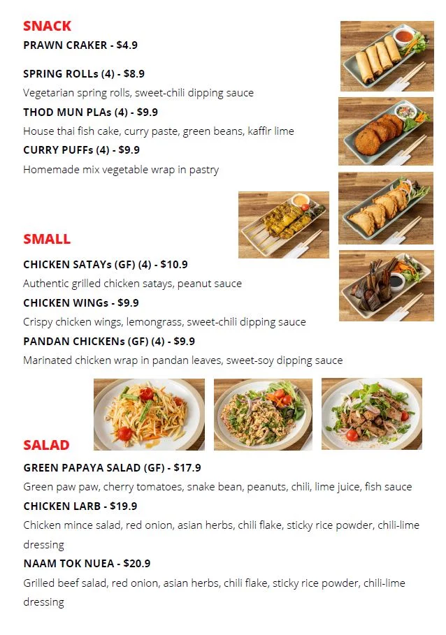 Menu, Sam Sen Station - Thai Takeaway