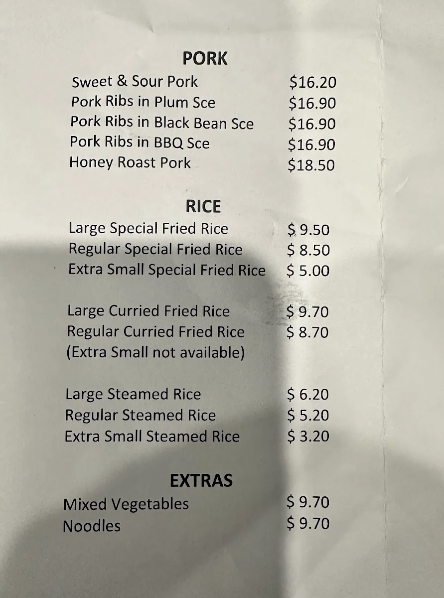 Menu, Emerald Takeaway