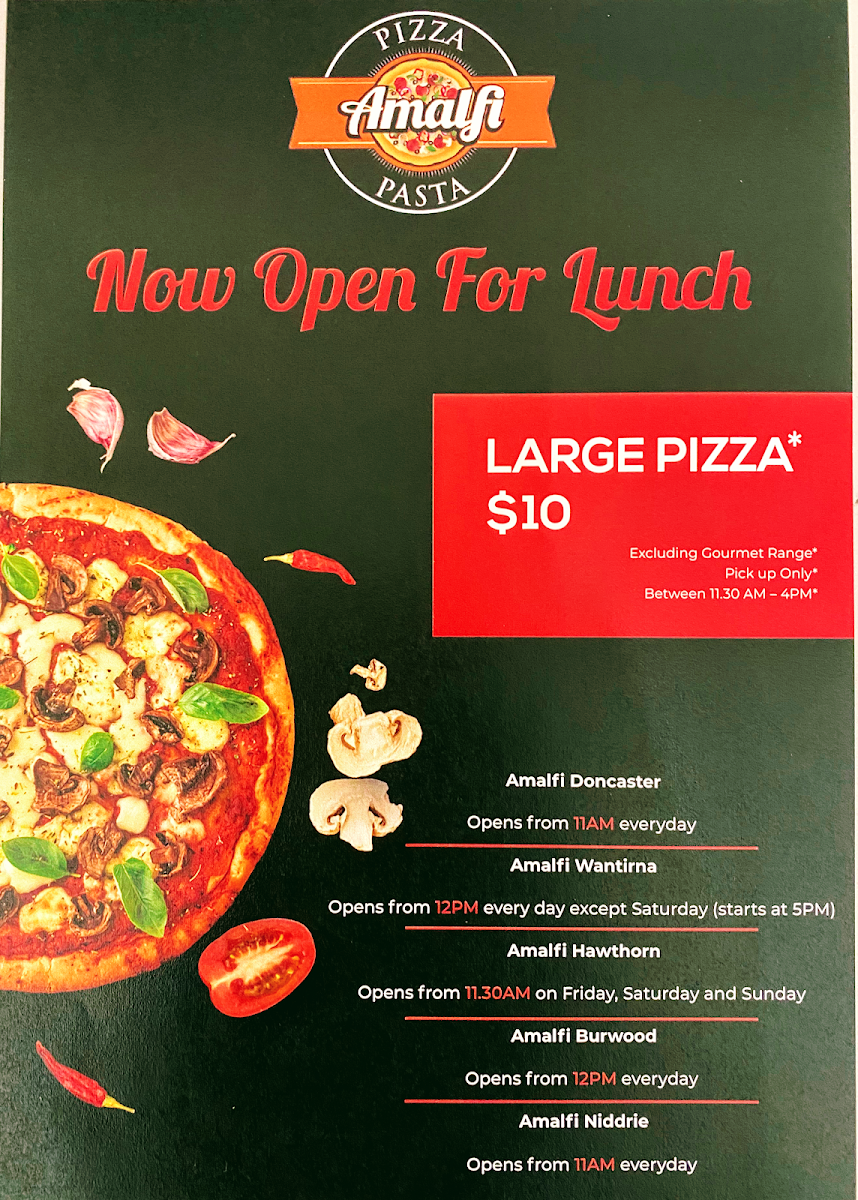 Menu, Amalfi Pizza & Pasta Hawthorn