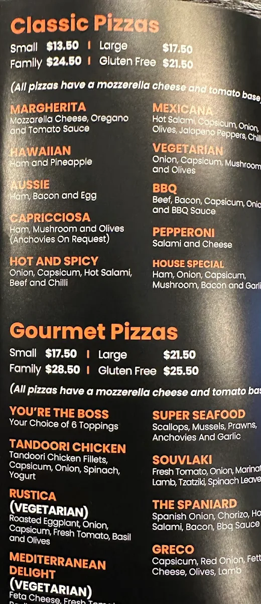 Menu, Amalfi Pizza & Pasta Hawthorn
