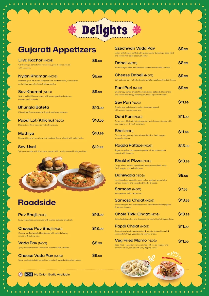 Menu, Vatan - The Taste of Gujarat