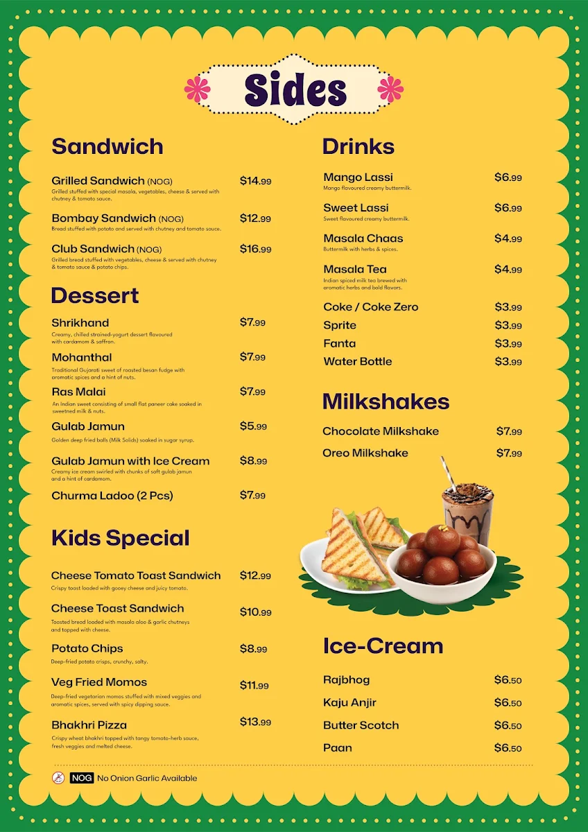 Menu, Vatan - The Taste of Gujarat