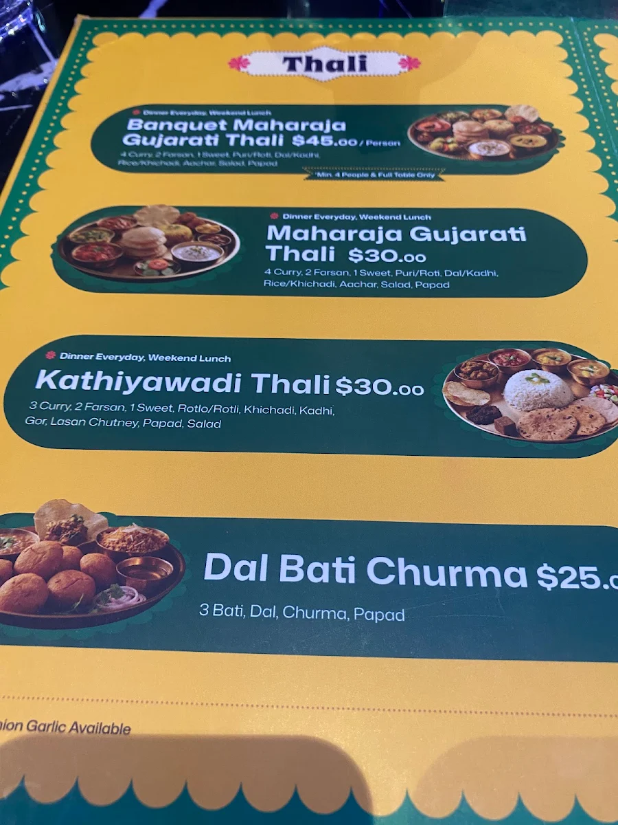 Menu, Vatan - The Taste of Gujarat