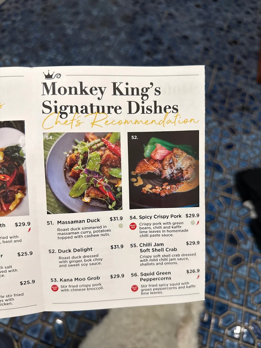 Menu, Monkey King Thai - Baulkham Hills