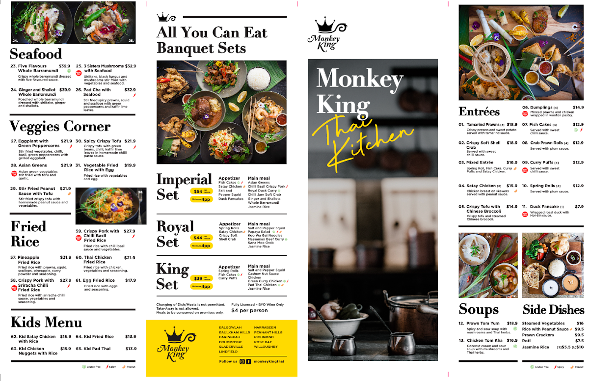 Menu, Monkey King Thai - Baulkham Hills