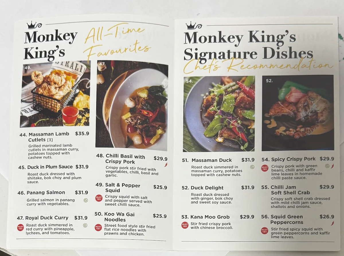 Menu, Monkey King Thai - Baulkham Hills