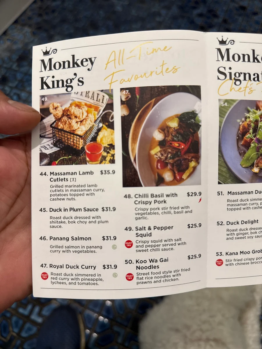 Menu, Monkey King Thai - Baulkham Hills