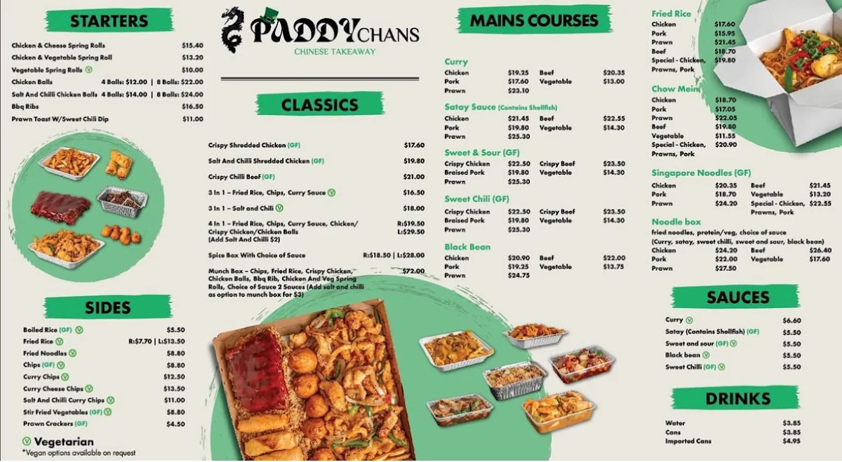 Menu, Paddy Chans