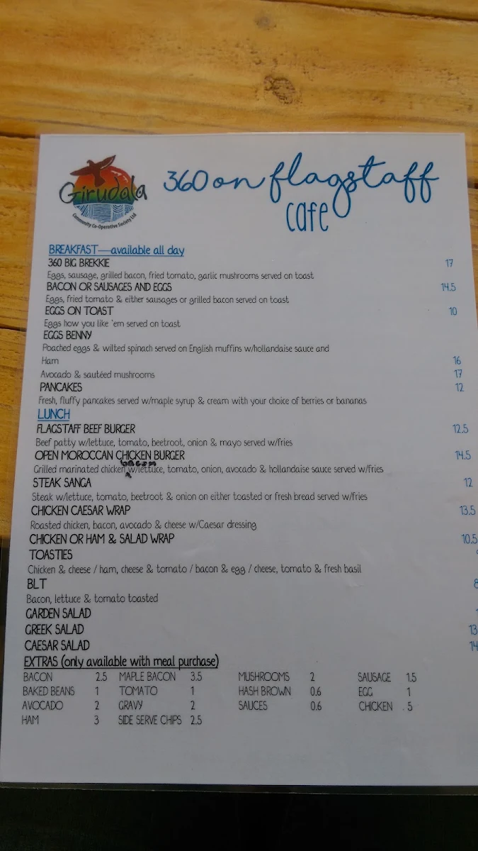 Menu, 360 On The Hill