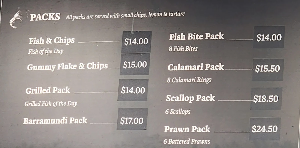 Menu, Top of The Bay Fish & Chips Williamstown Takeaway