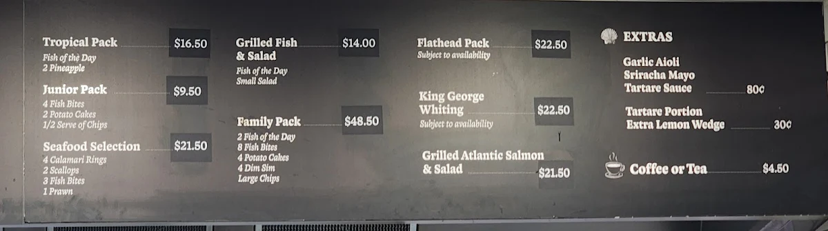 Menu, Top of The Bay Fish & Chips Williamstown Takeaway