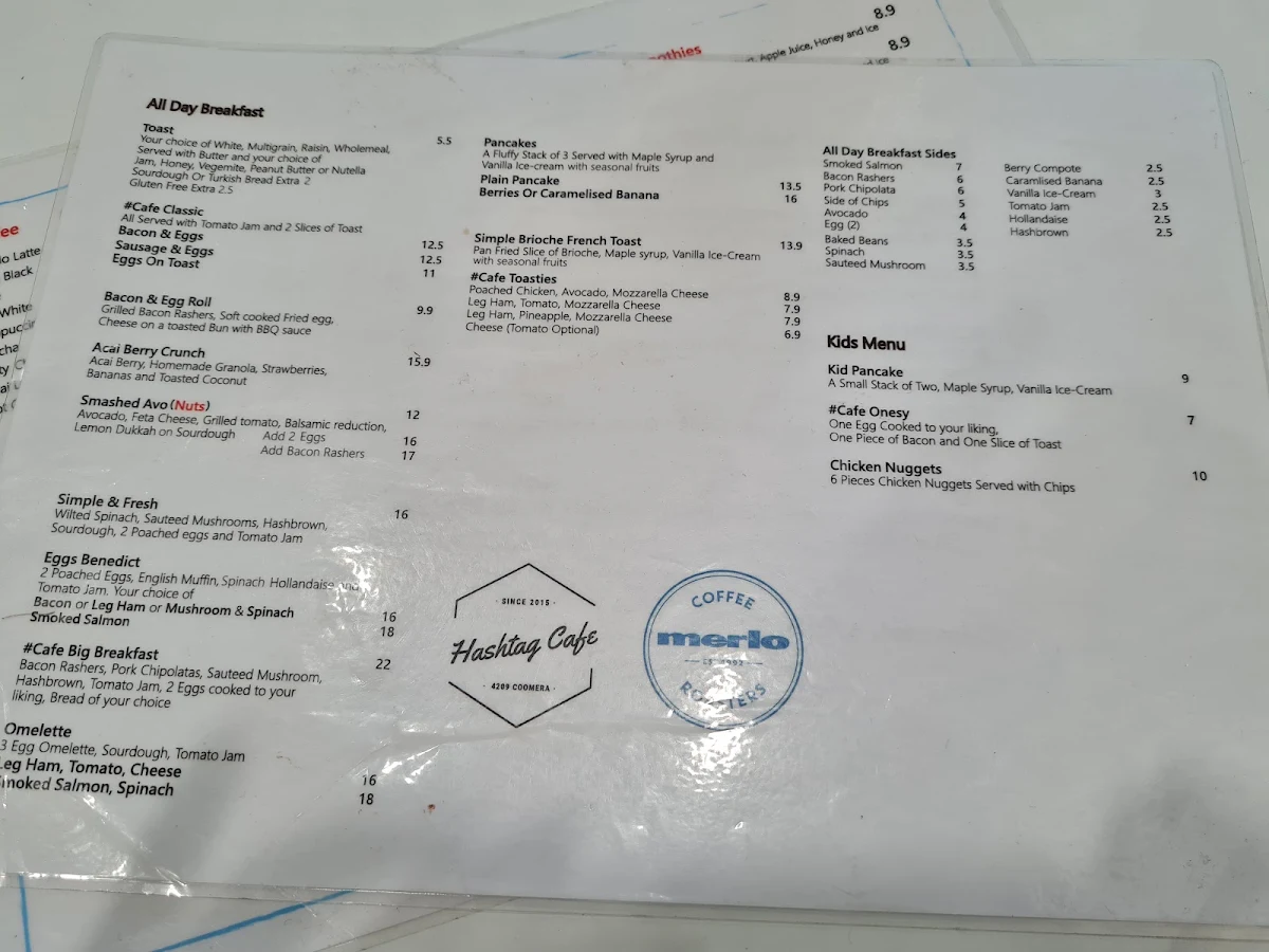 Menu, Hashtag Cafe Coomera