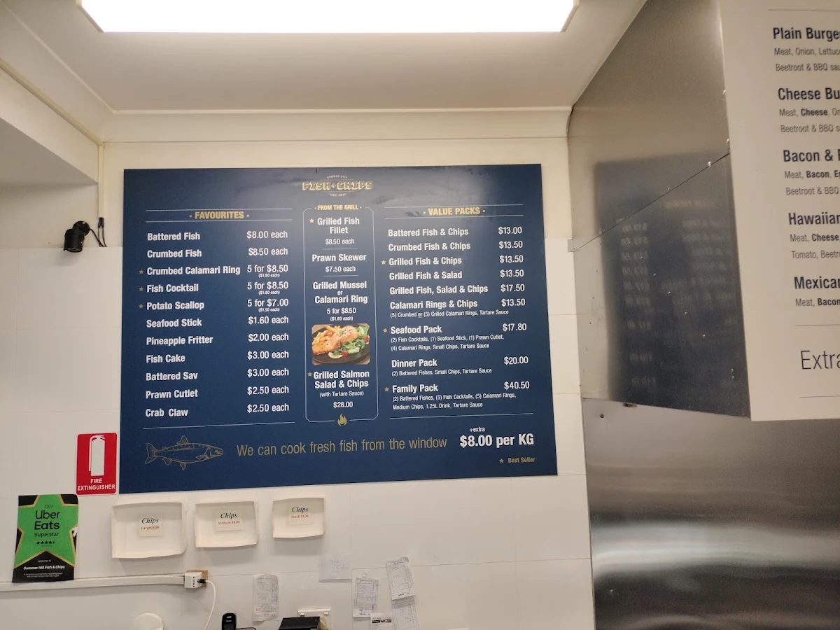 Menu, Summer Hill Fish + Chips
