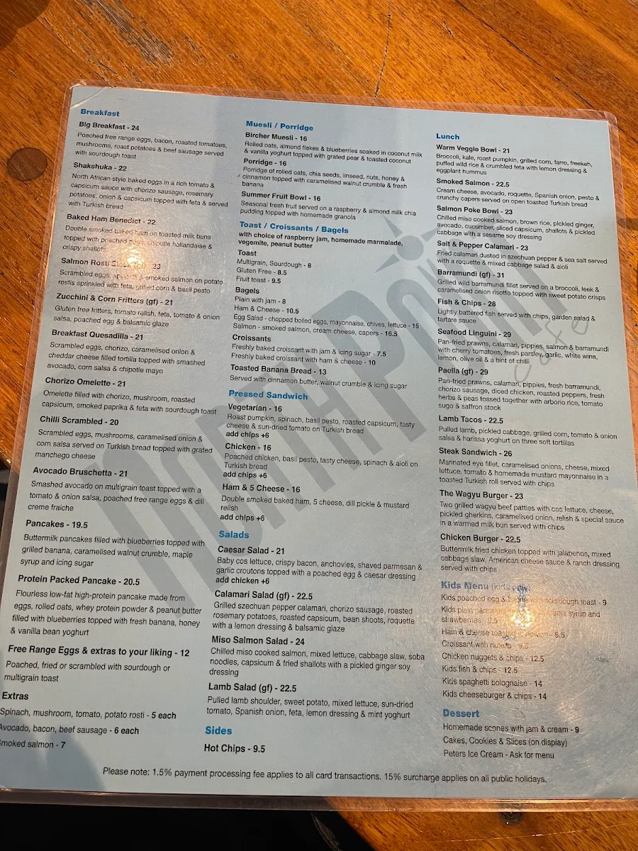 Menu, North Point Brighton