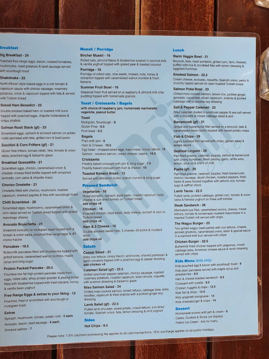 Menu, North Point Brighton