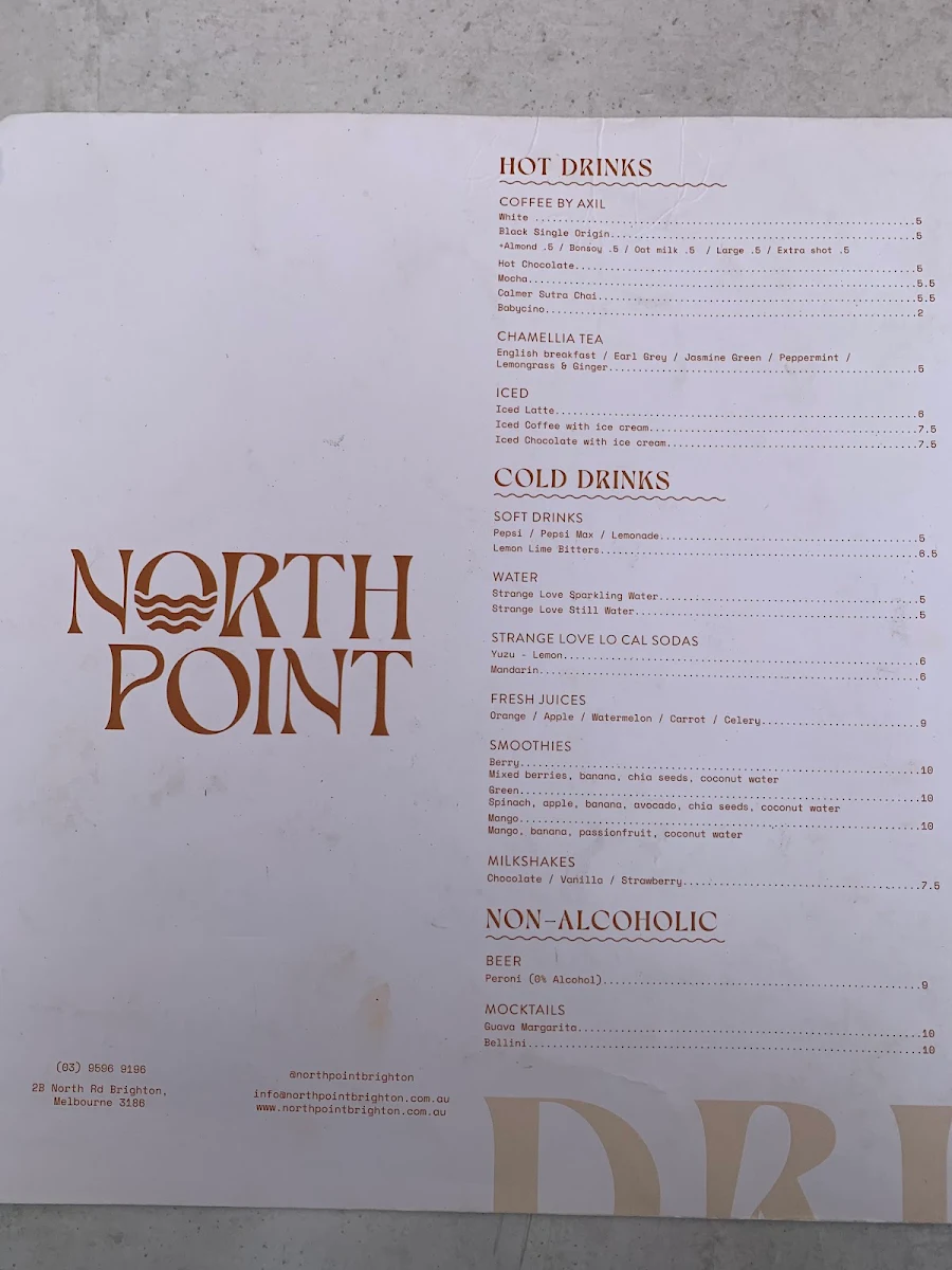 Menu, North Point Brighton