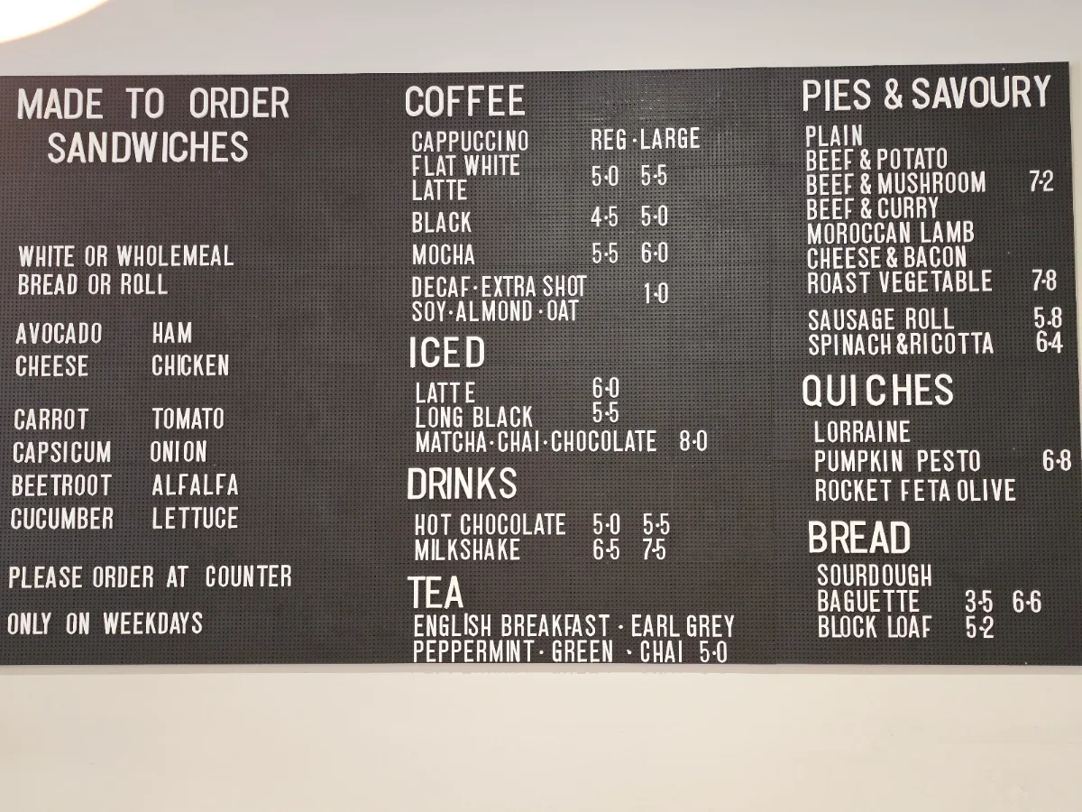 Menu, Parfait patisserie