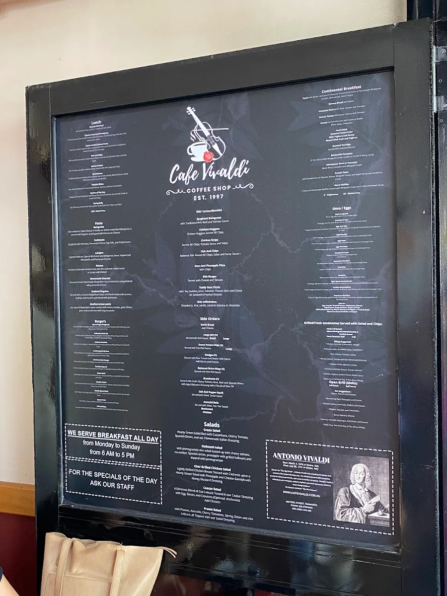 Menu, Cafe Vivaldi