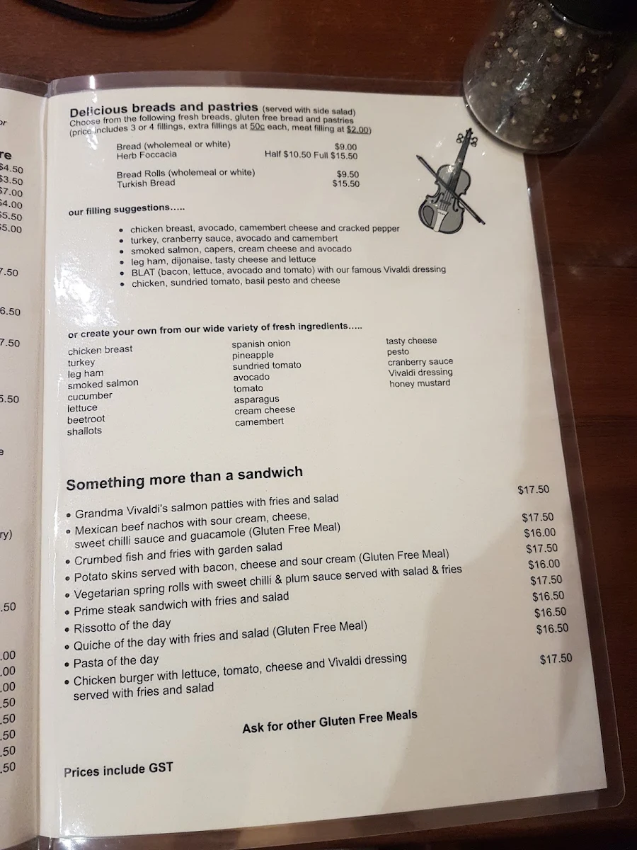 Menu, Cafe Vivaldi