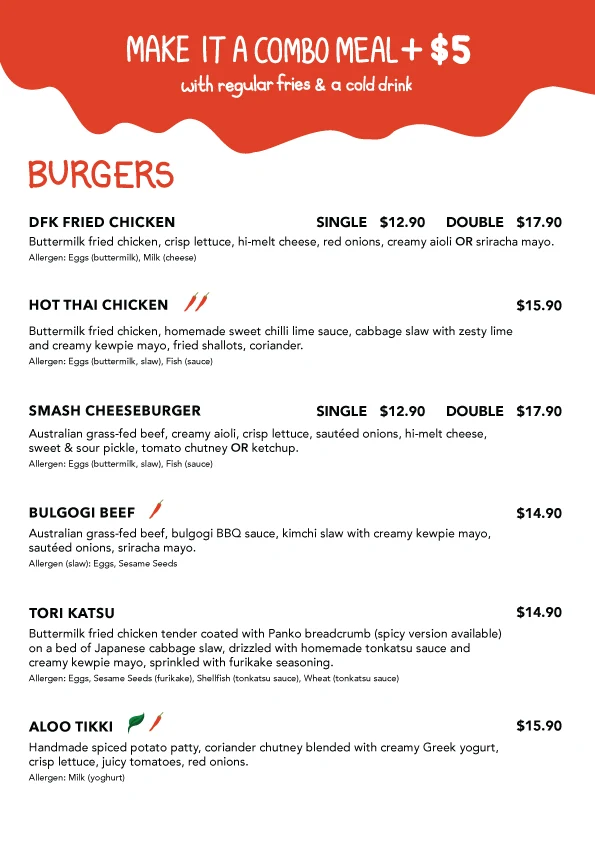 Menu, Dirty Fingers Kitchen