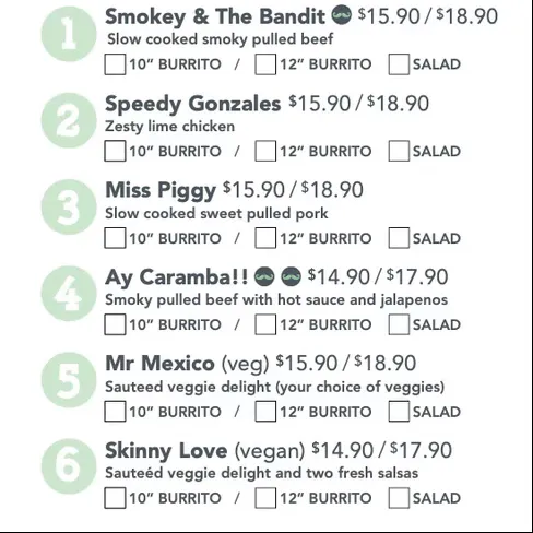 Menu, Loco Burrito
