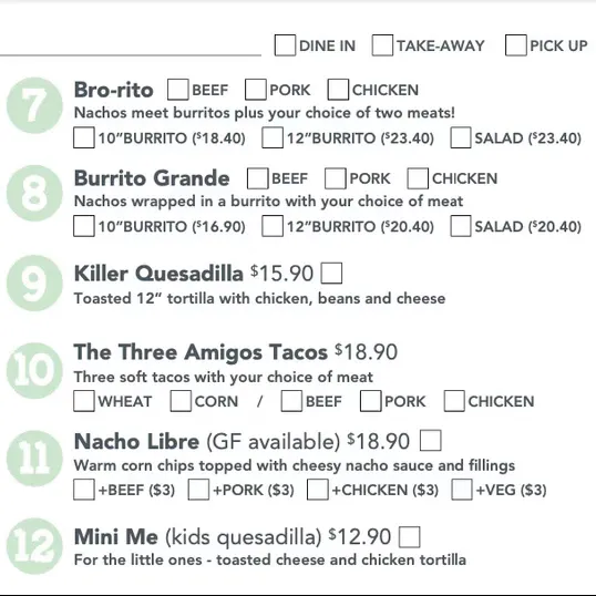 Menu, Loco Burrito