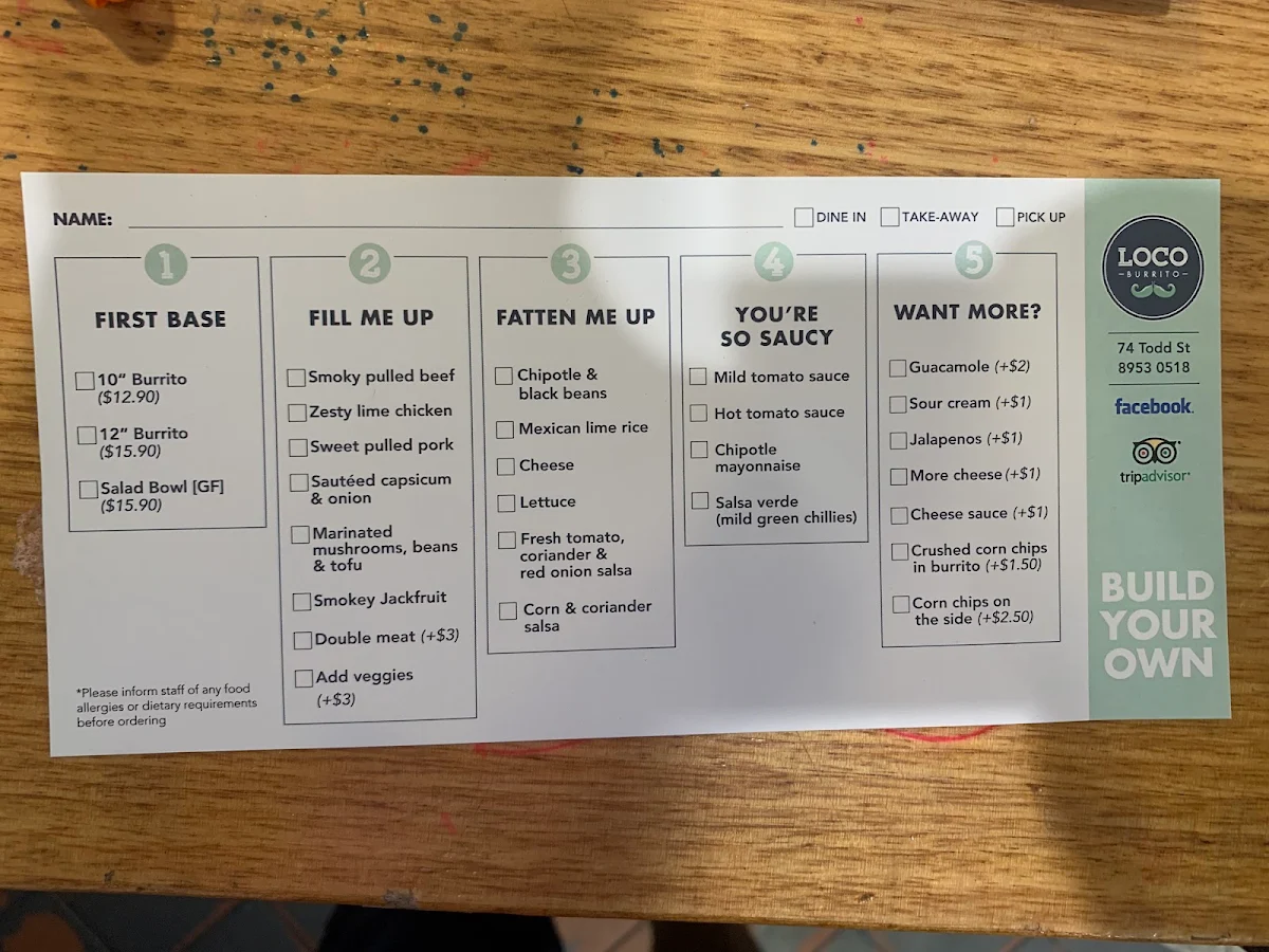 Menu, Loco Burrito