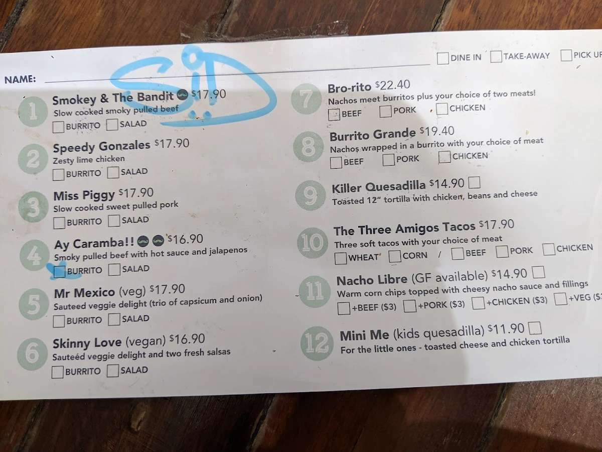 Menu, Loco Burrito
