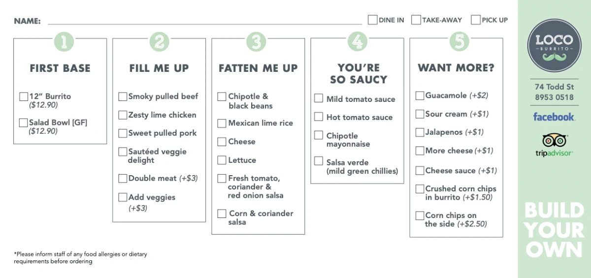 Menu, Loco Burrito