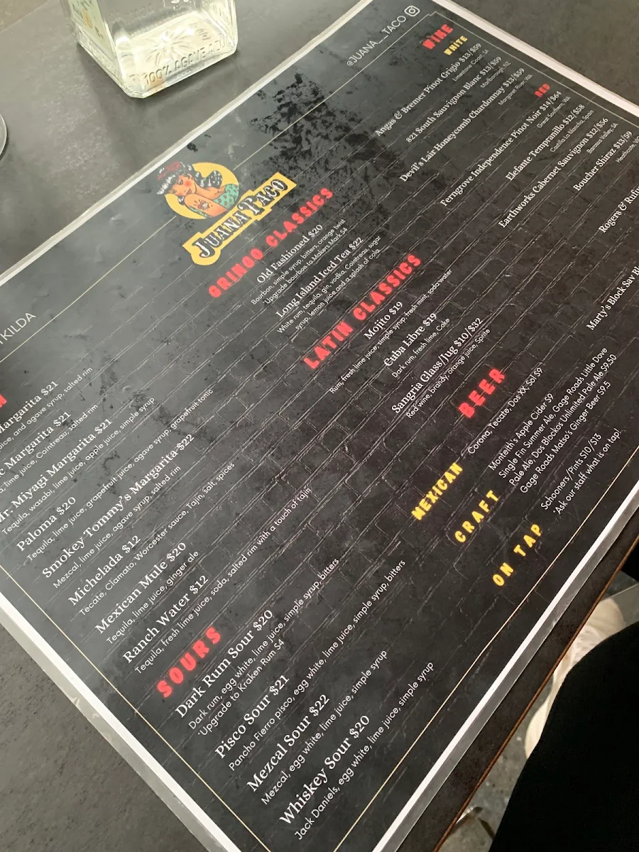 Menu, Juana Taco